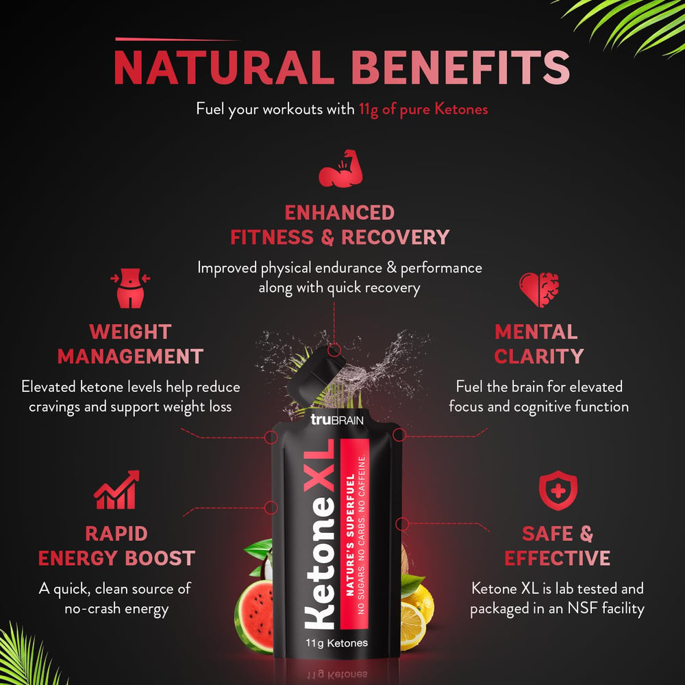 TruBrain Ketone XL Shot lemonade being poured for quick energy support.