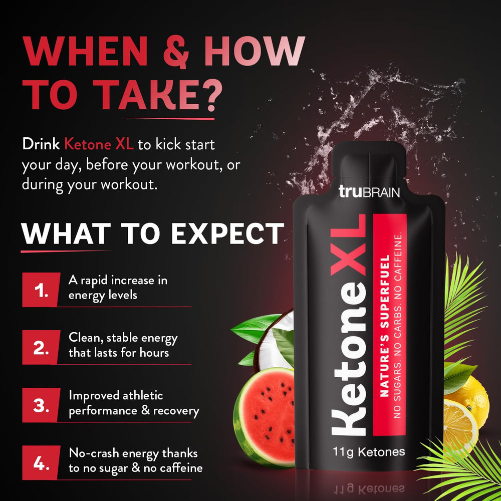 TruBrain Ketone XL Shot 10-pack display emphasizing convenient energy option.