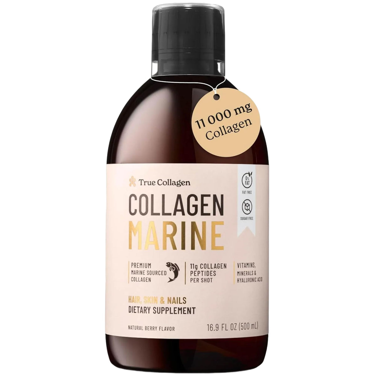 True Collagen Marine bottle pour showing easy daily dosing for convenience