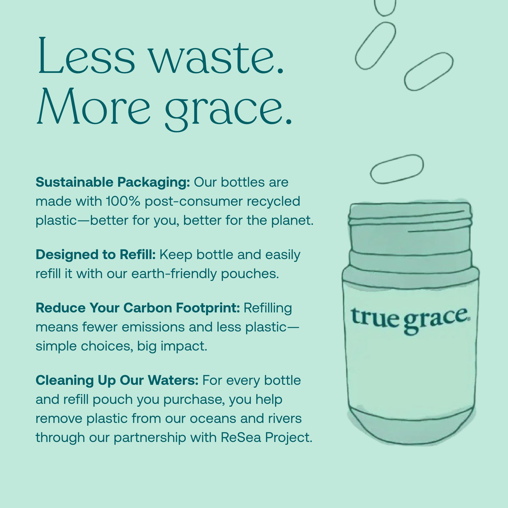 Carbon-neutral production badge on True Grace manufacturing.