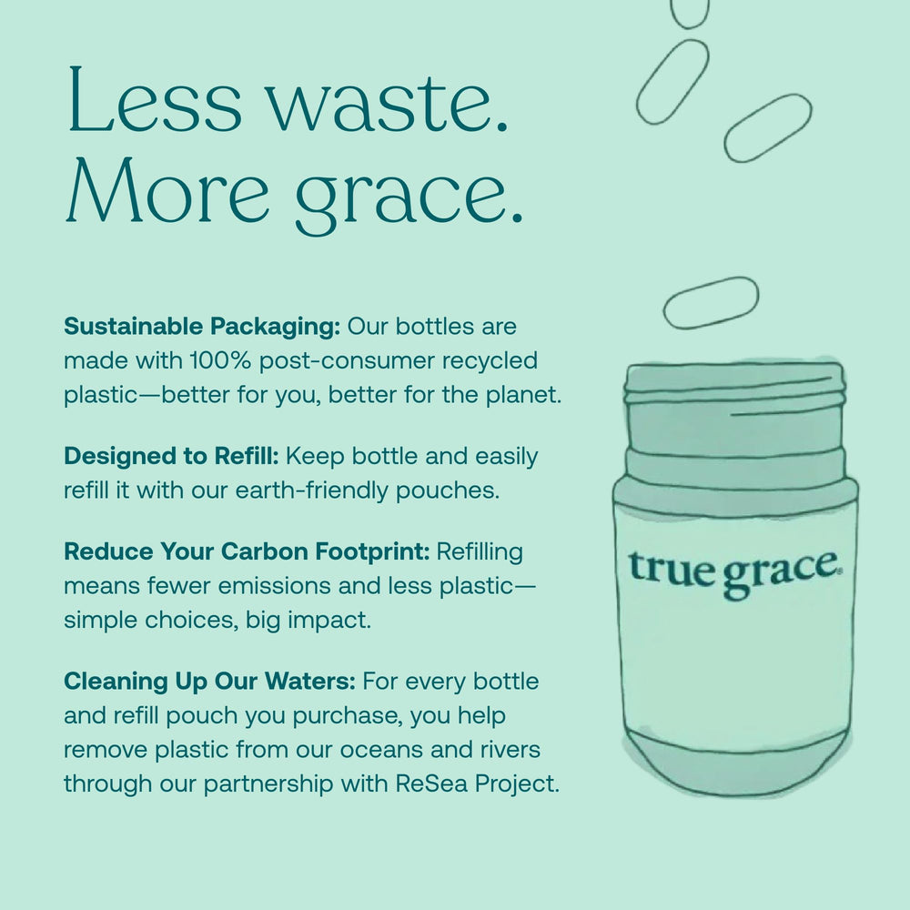 Carbon-neutral production badge on True Grace manufacturing.
