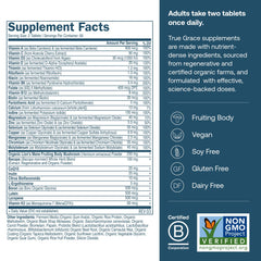 True Grace Daily Multivitamin label close-up highlighting vegan D3 and balanced nutrients