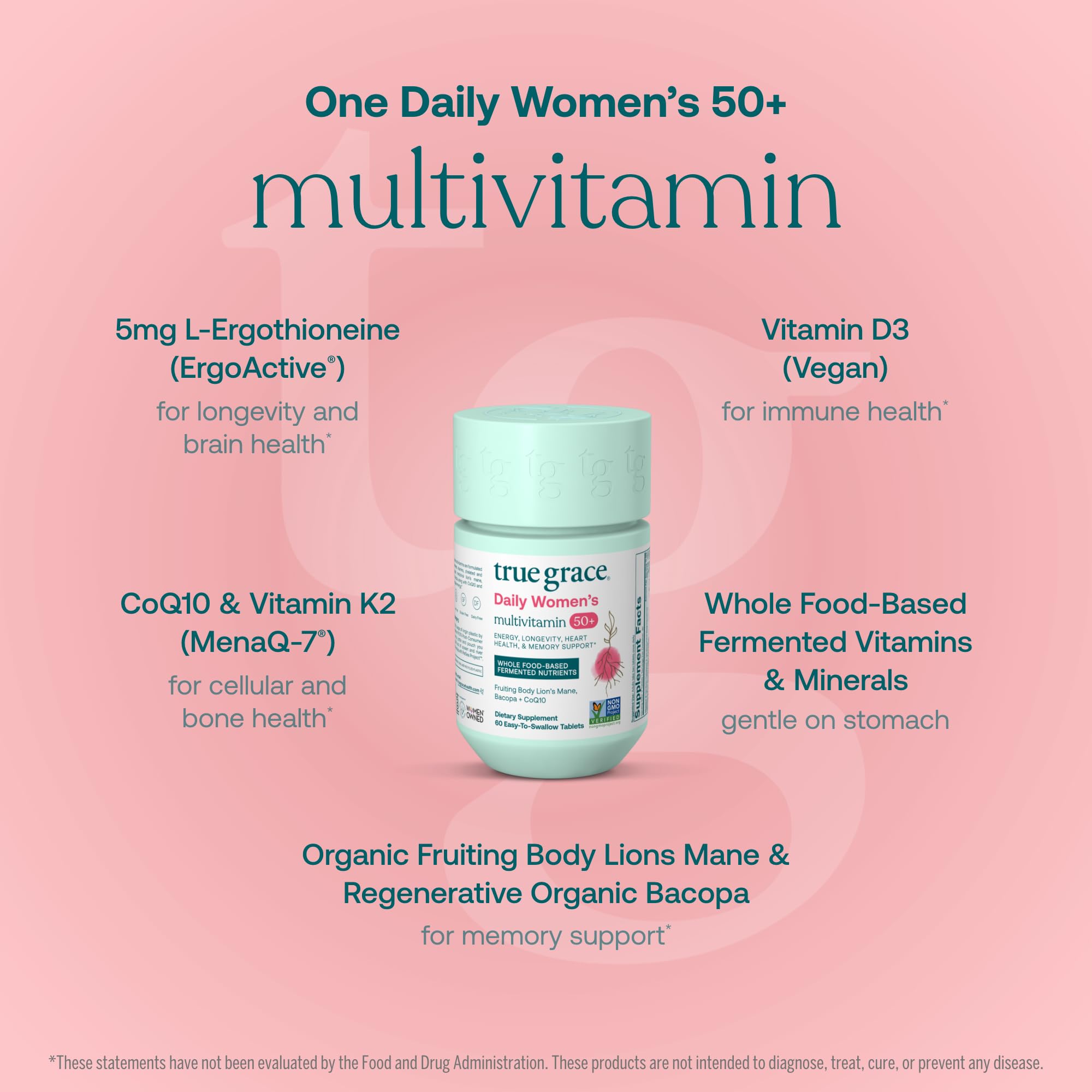 True Grace ingredients pack emphasizes lion’s mane and bacopa for memory support.