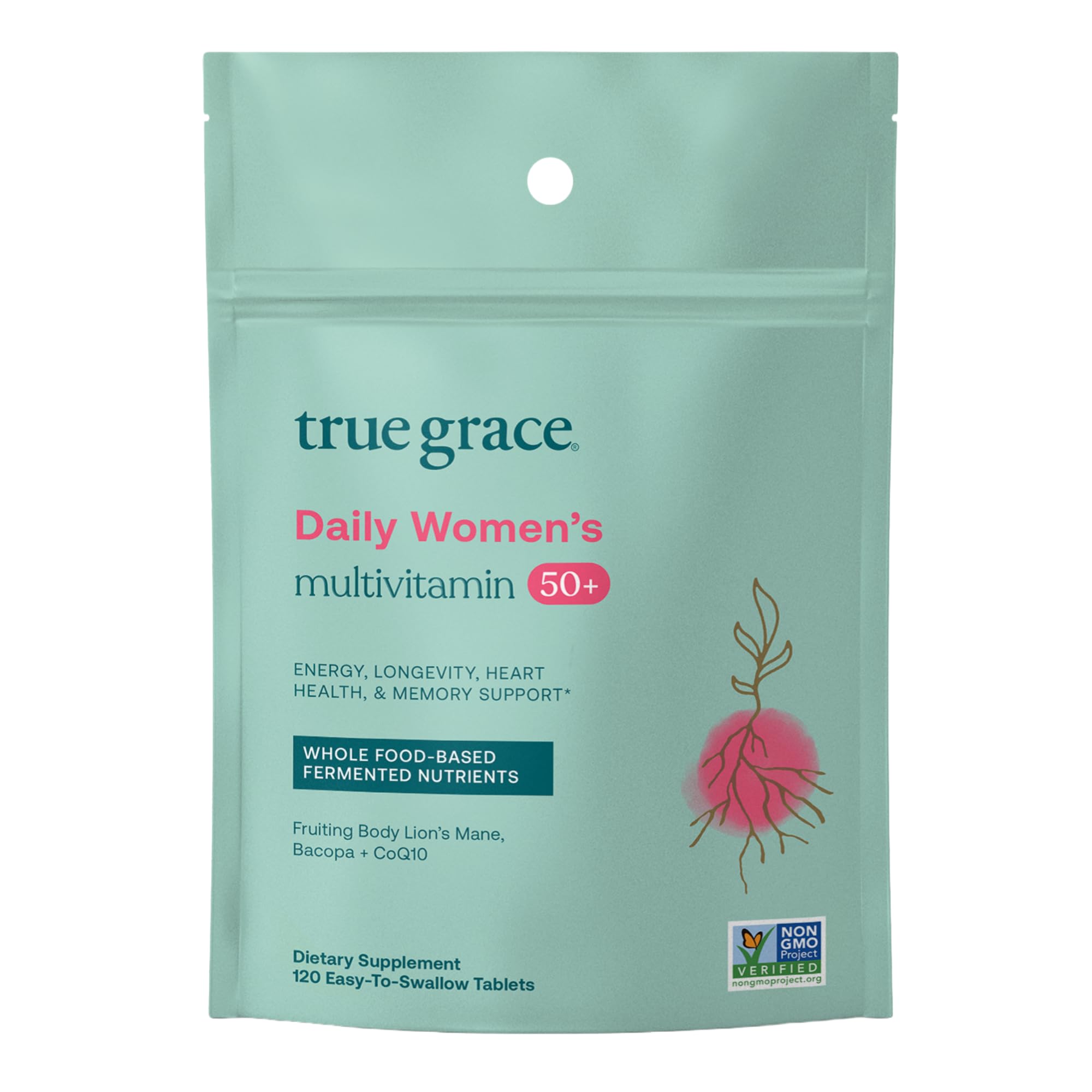 True Grace Daily Women's Multivitamin 50+ bottle front view supports daily wellness