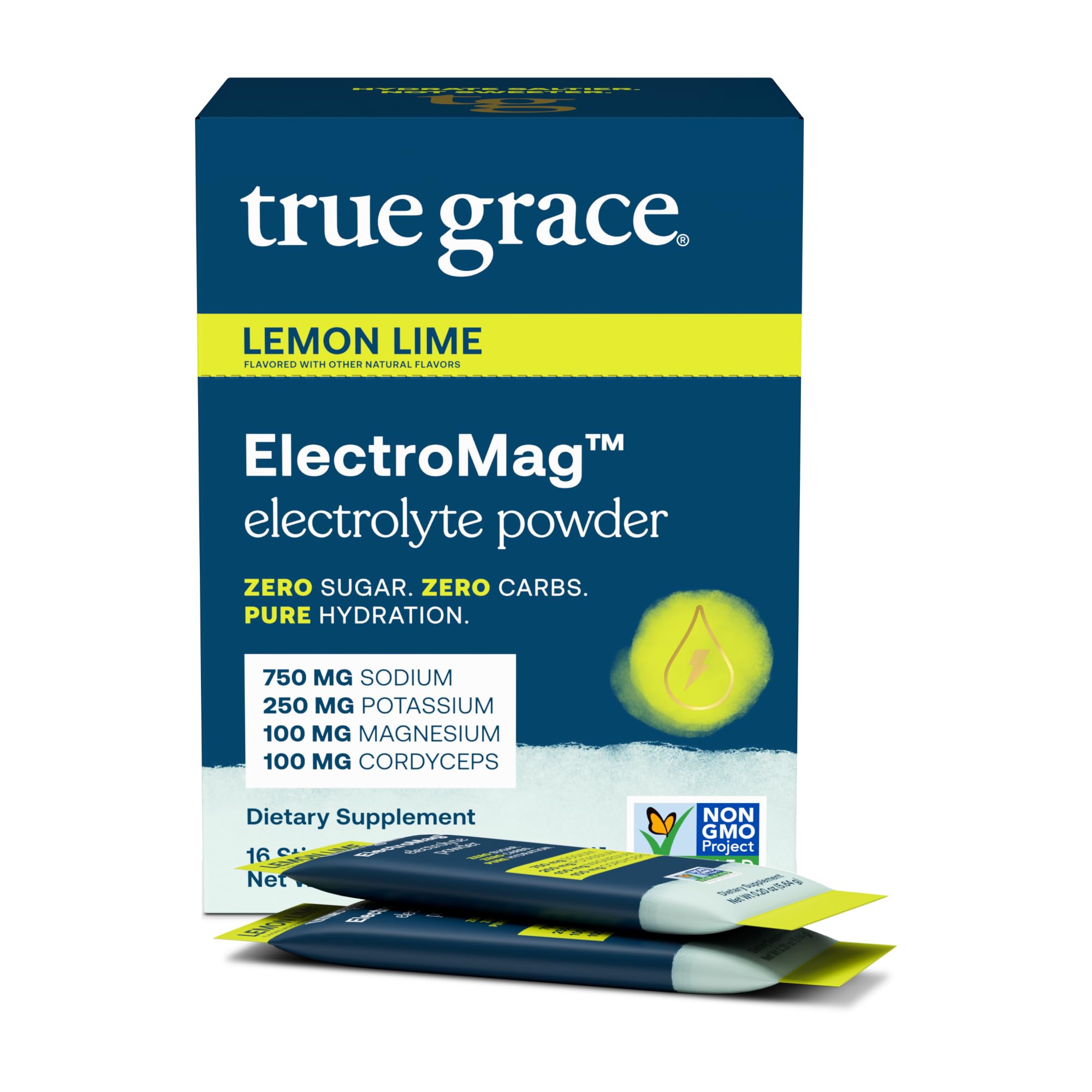True Grace ElectroMag lemon lime stick pack ready for on-the-go hydration.