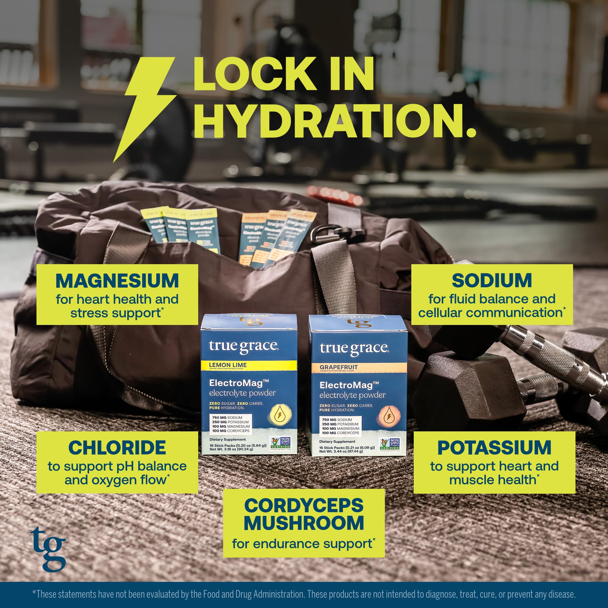 True Grace ElectroMag pack shot displaying 32 servings and packaging.