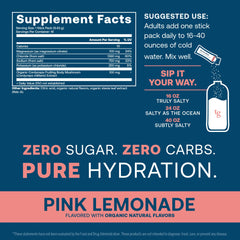 True Grace ElectroMag pink lemonade stick pack being poured into a glass of water