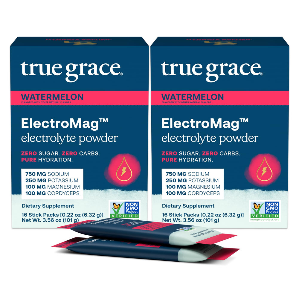 True Grace ElectroMag watermelon stick packs dissolve quickly for rapid hydration.