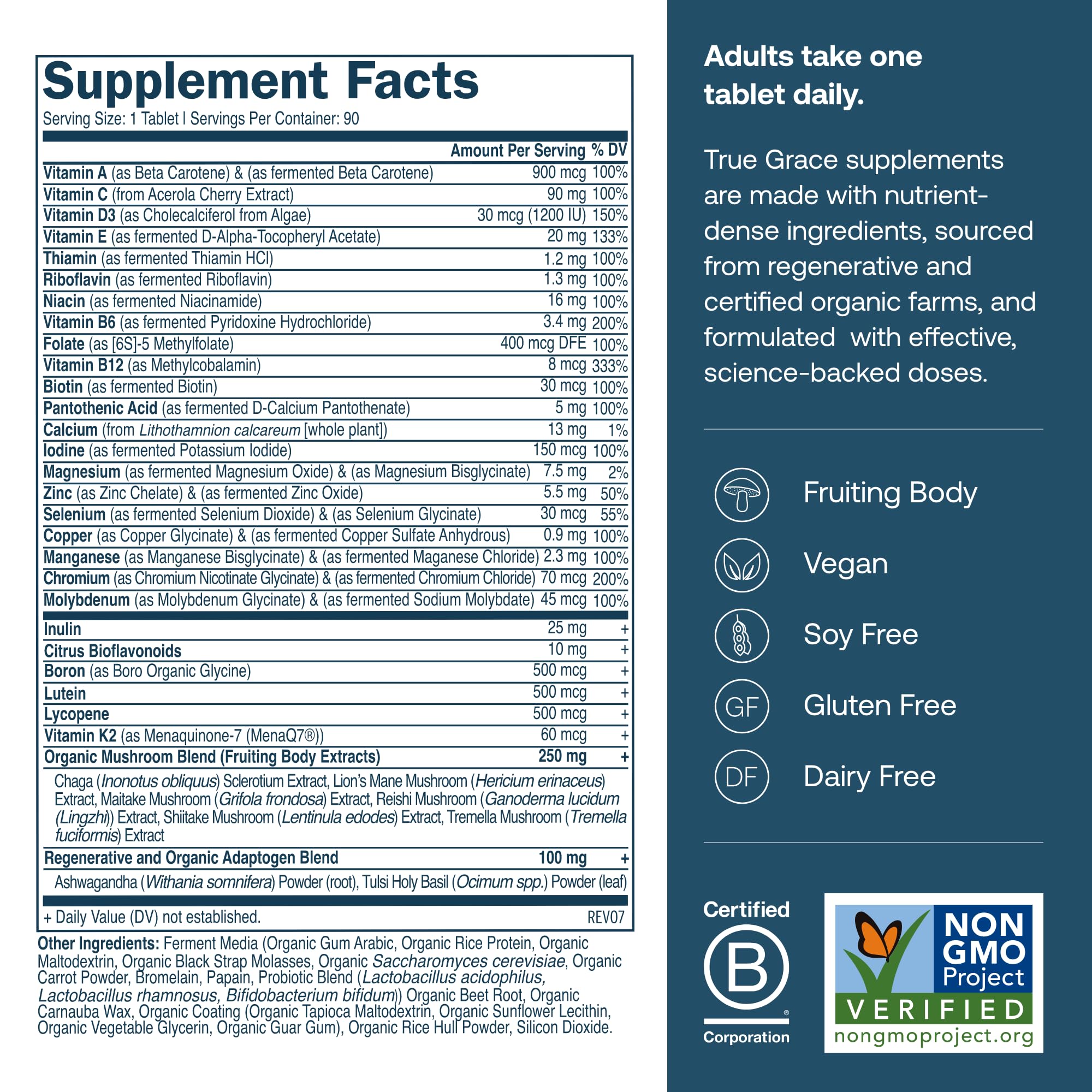 True Grace fermented minerals bottle side highlighting bioavailable minerals for better absorption.