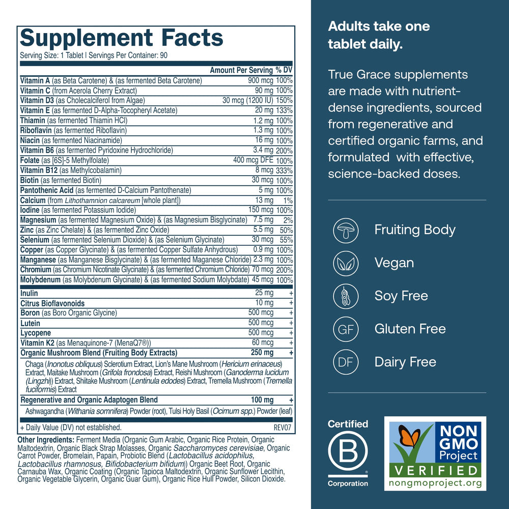 True Grace fermented minerals bottle side highlighting bioavailable minerals for better absorption.