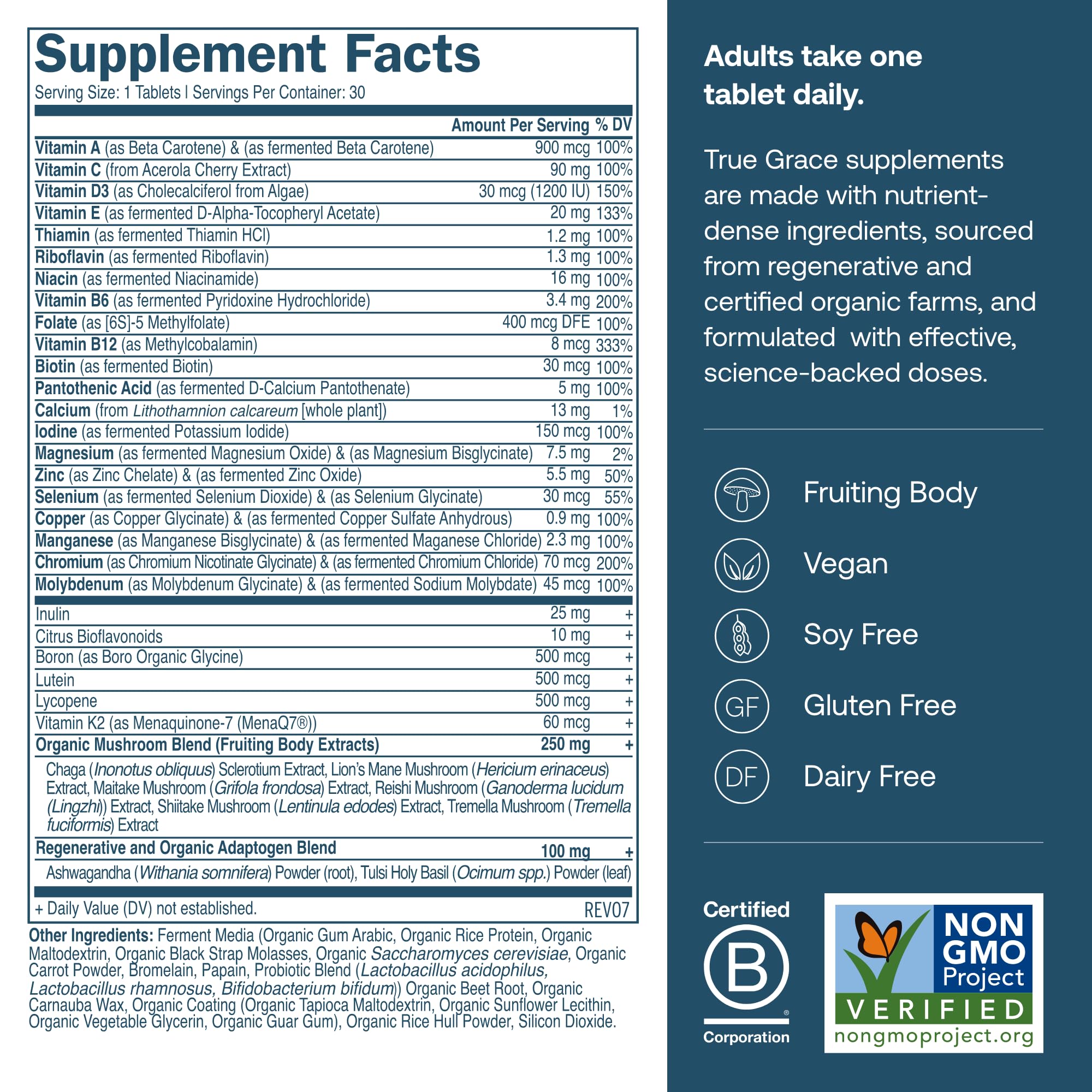 True Grace fermented minerals capsule bottle highlights chelated minerals for absorption.