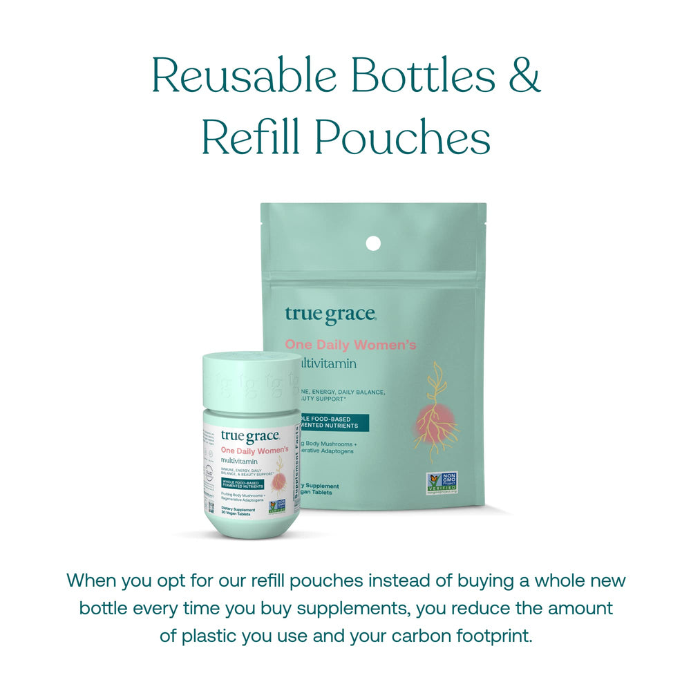Illustration of True Grace ingredients including chelated minerals and prebiotic fiber