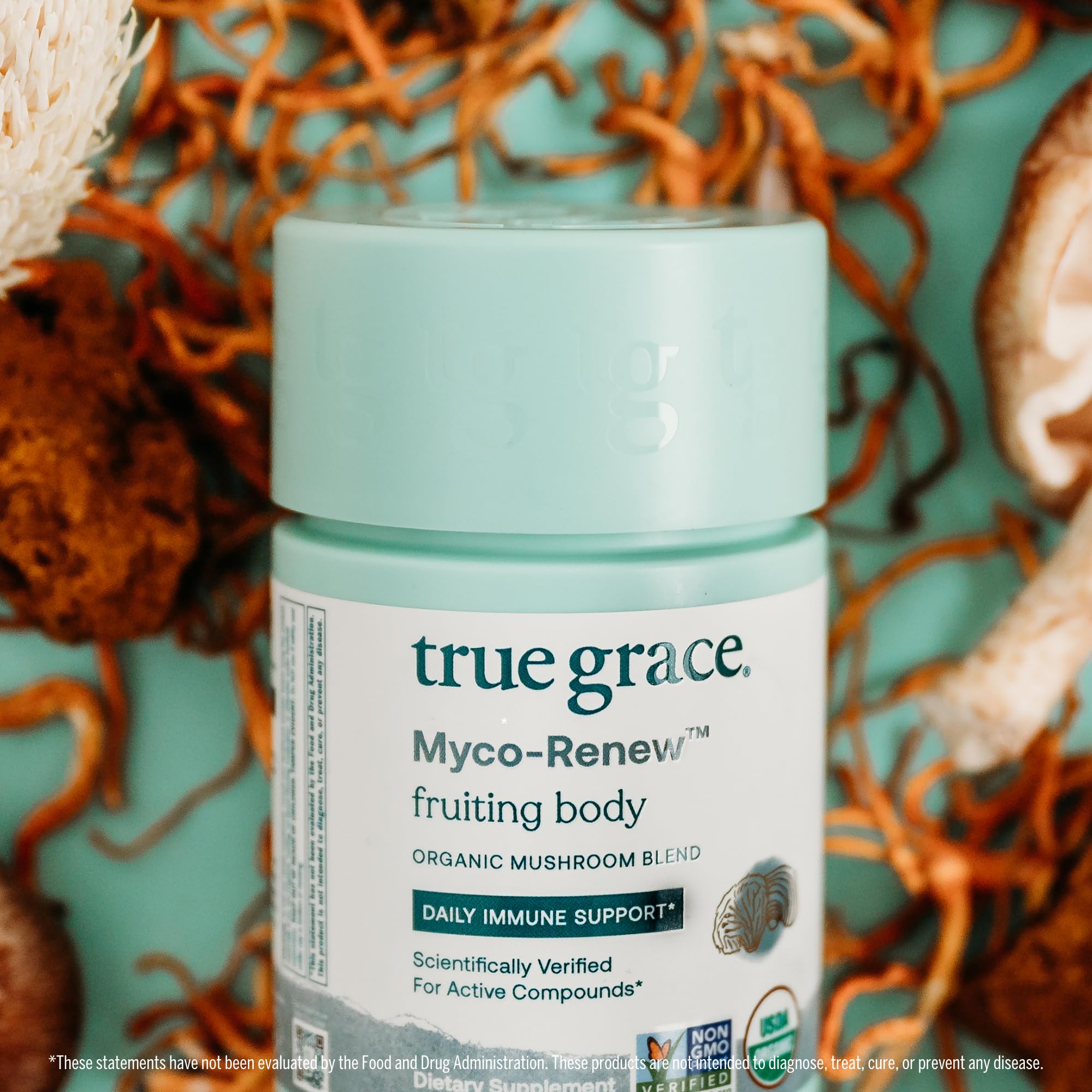 True Grace Mushroom Myco-Renew bottle with Alkemist Assured emblem