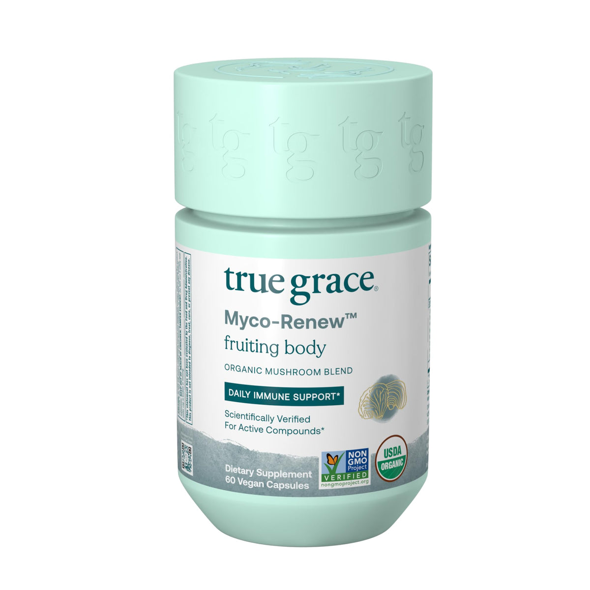 True Grace Mushroom Myco-Renew bottle front for daily immune support.