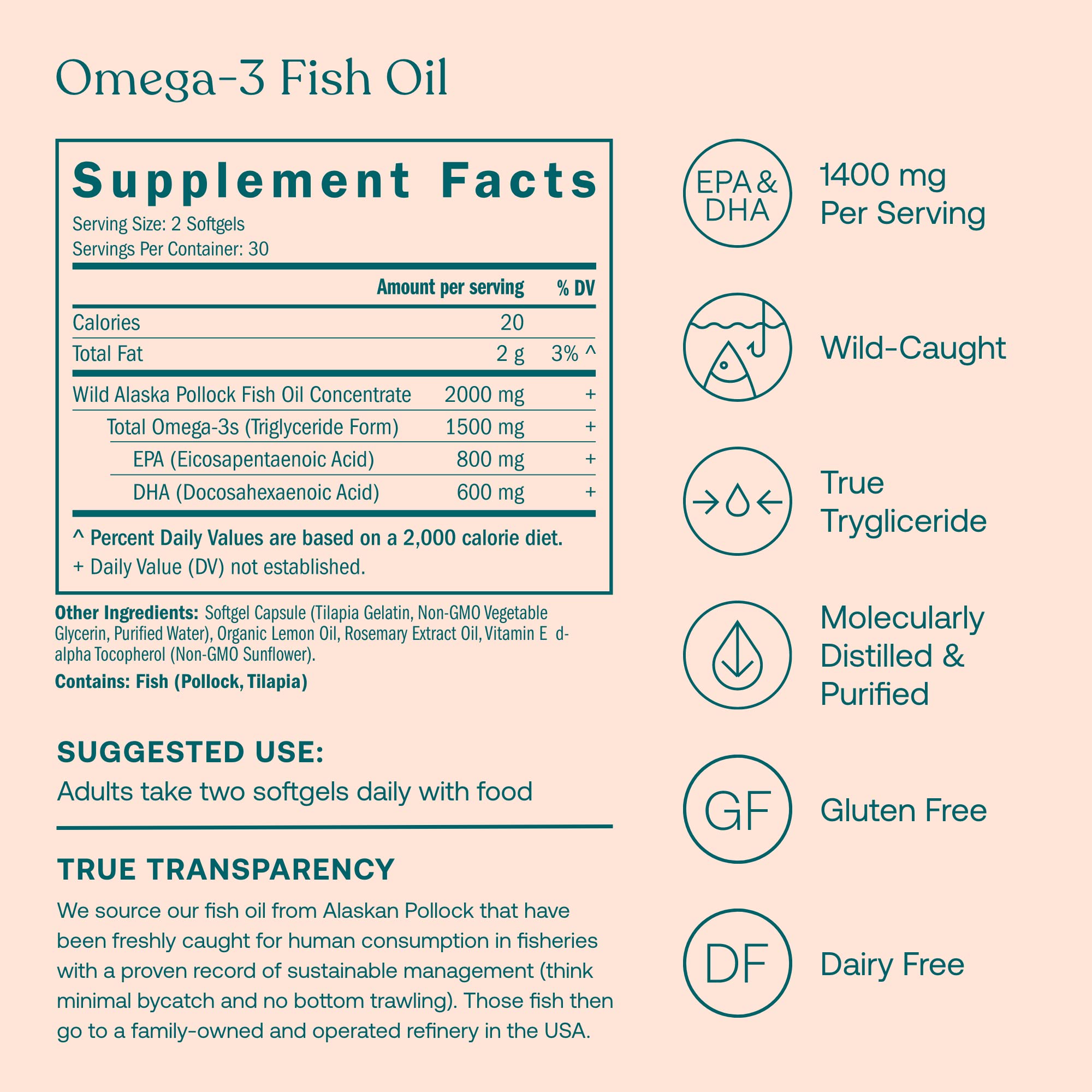 True Grace Omega-3 softgels pour image illustrates easy daily intake.