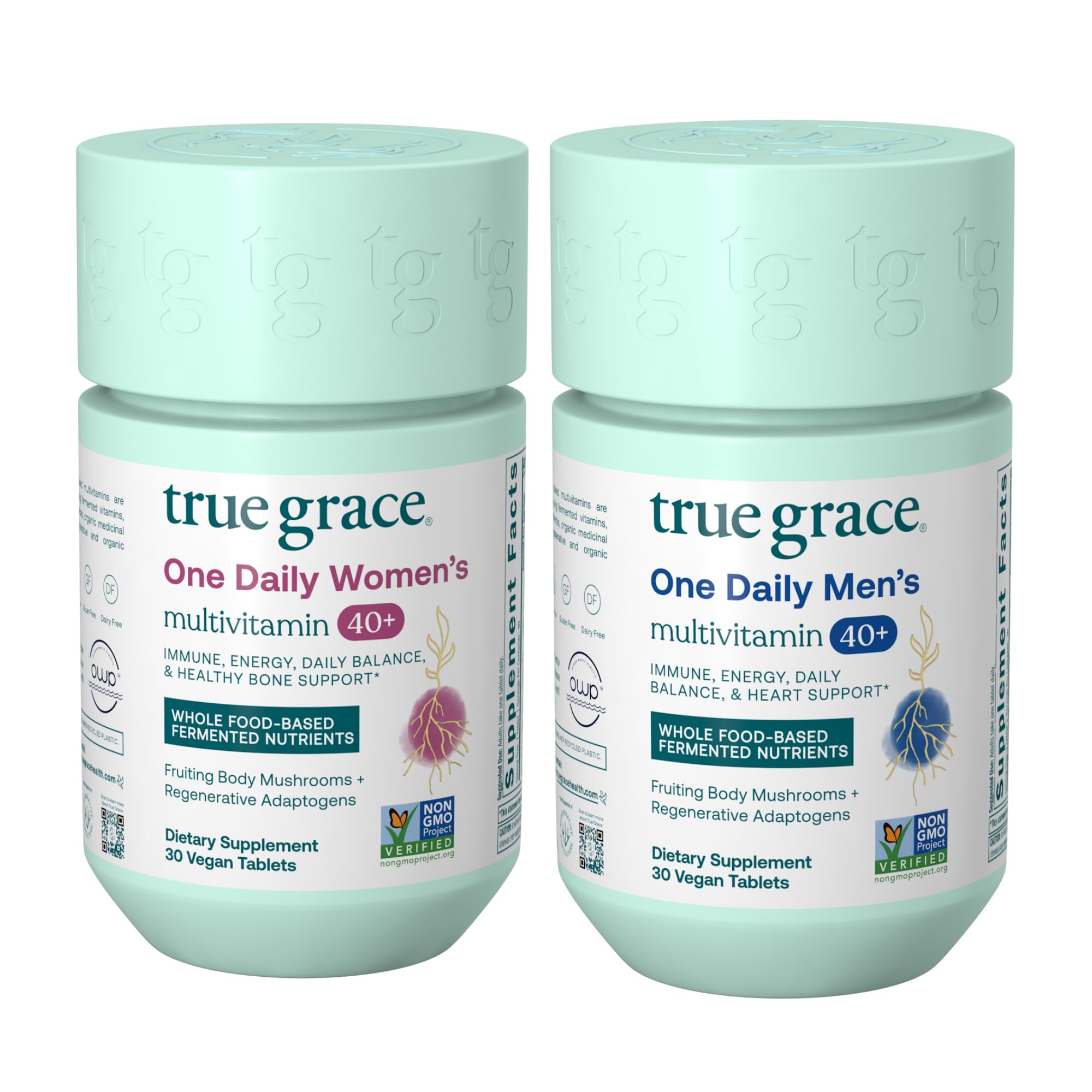 True Grace One Daily Men’s Multivitamin 40+ bottle front for daily energy support.