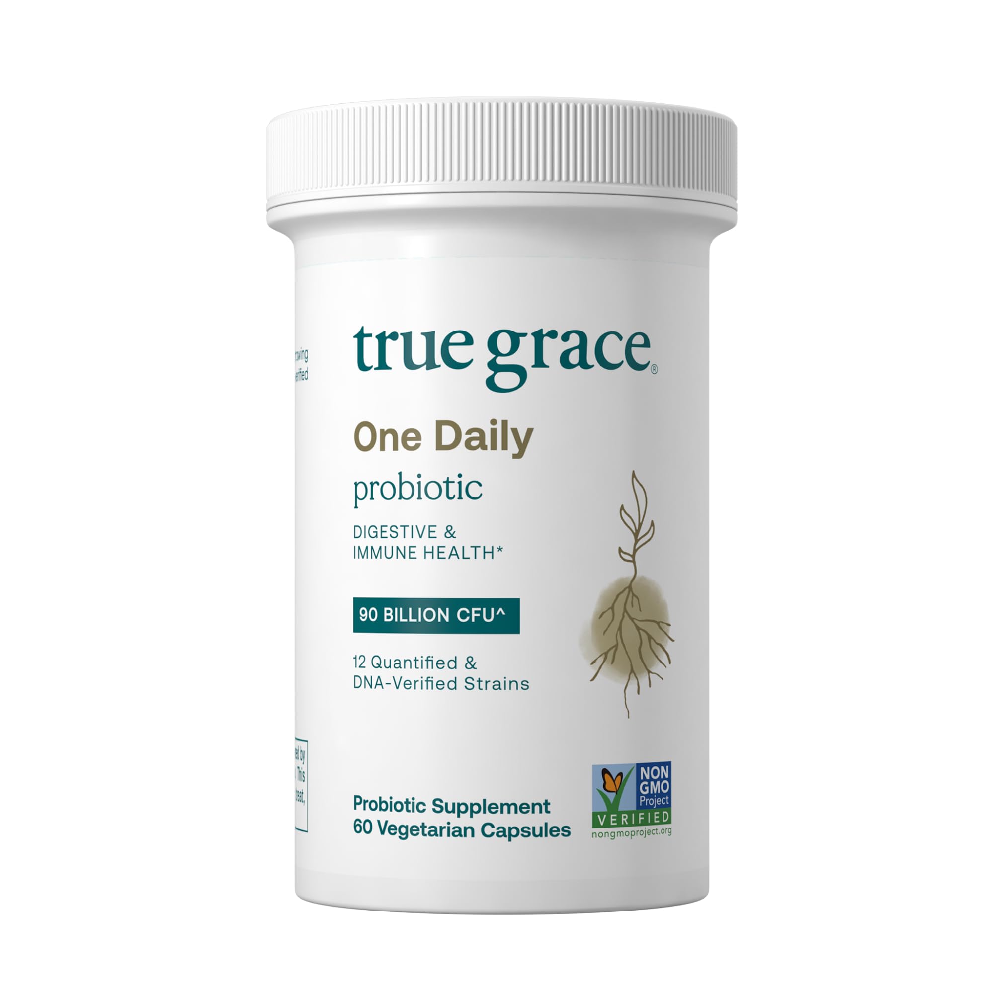 True Grace One Daily Probiotic bottle with label for gut balance and daily use