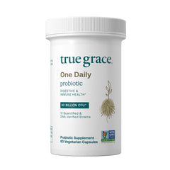 True Grace One Daily Probiotic bottle with label for gut balance and daily use