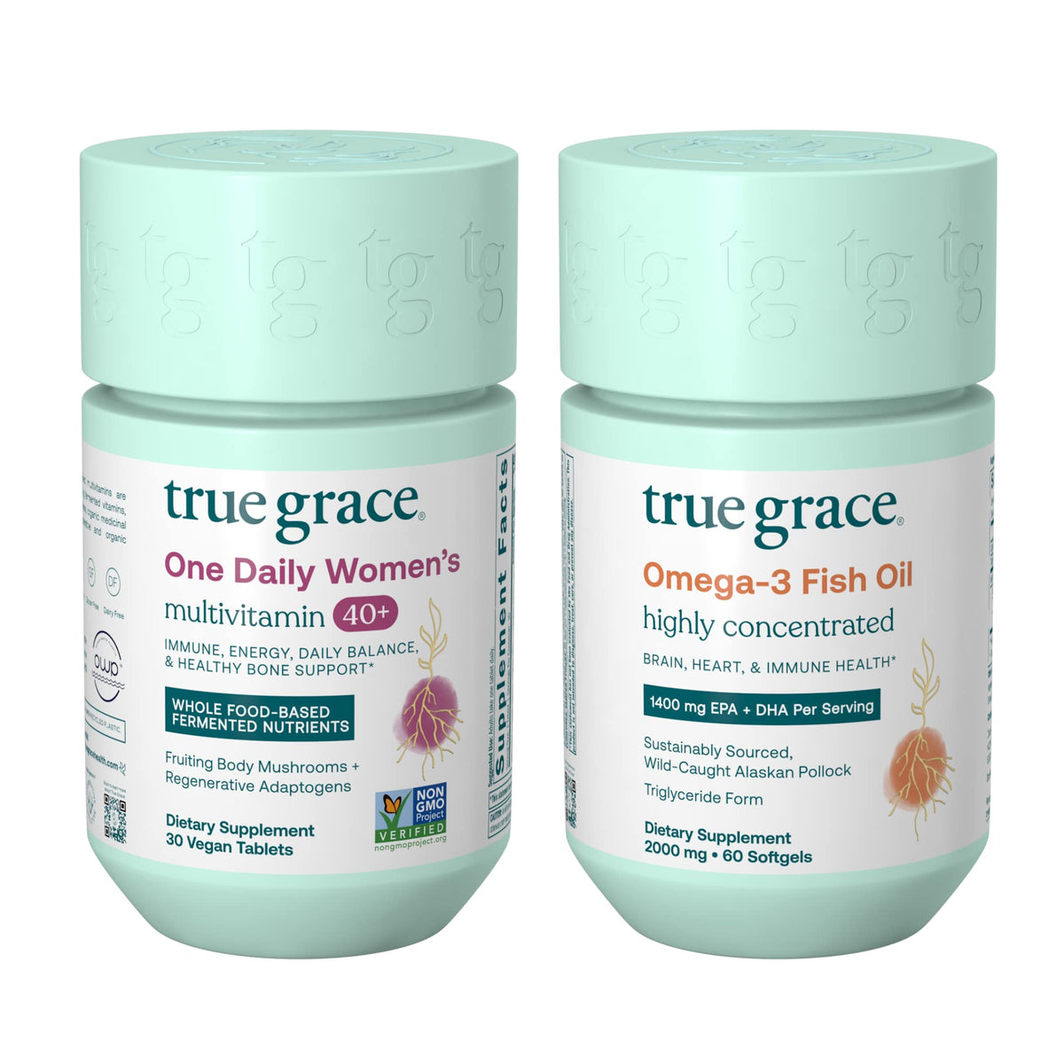 True Grace One Daily Women’s Multivitamin 40+ bottle highlights nutrient-dense daily wellness.