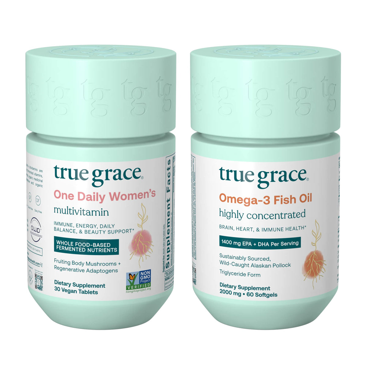 True Grace One Daily Women’s Multivitamin bottle front for daily wellness and clean ingredients.