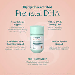 True Grace Prenatal DHA bottle pour; easy daily omega-3 intake