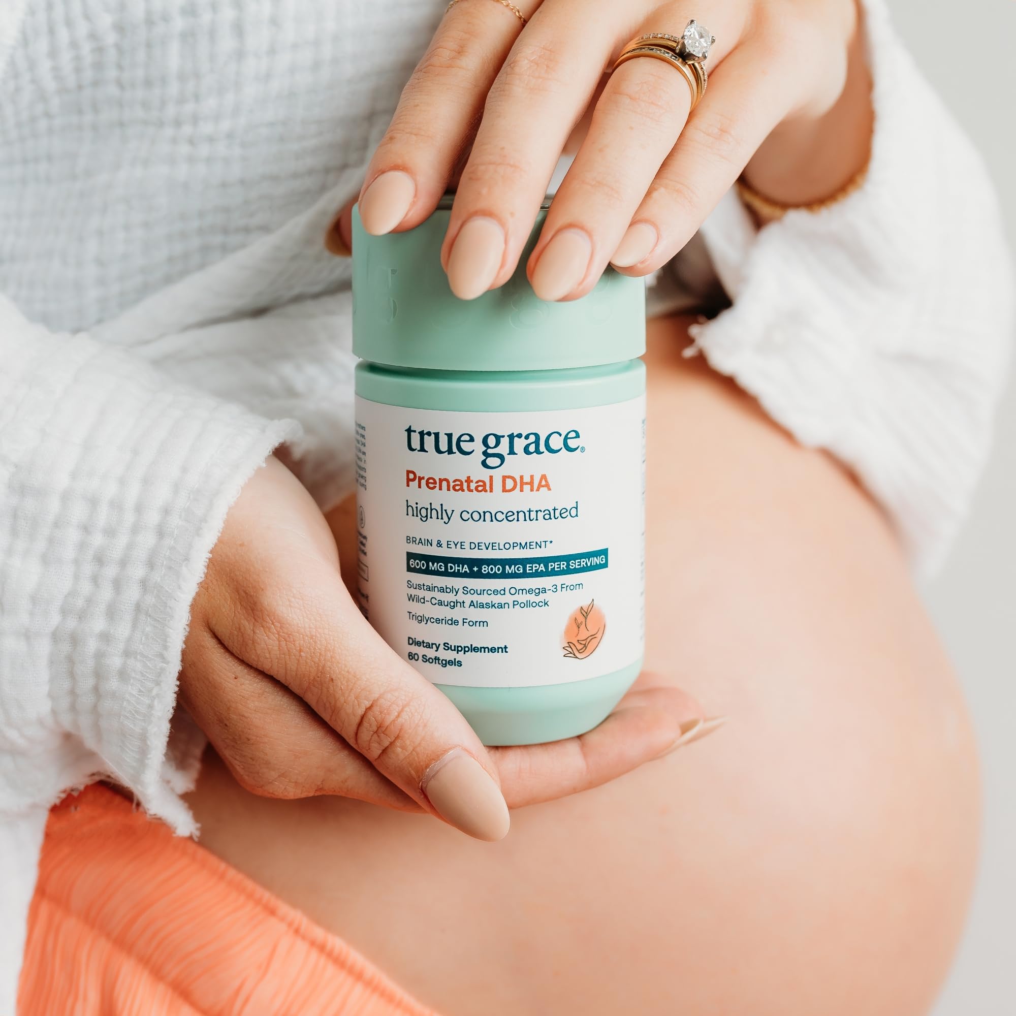 True Grace Prenatal DHA recycled packaging; eco-conscious bottle and refill options