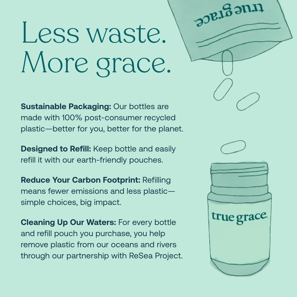 True Grace sustainable refill pouch packaging illustrating eco-friendly care