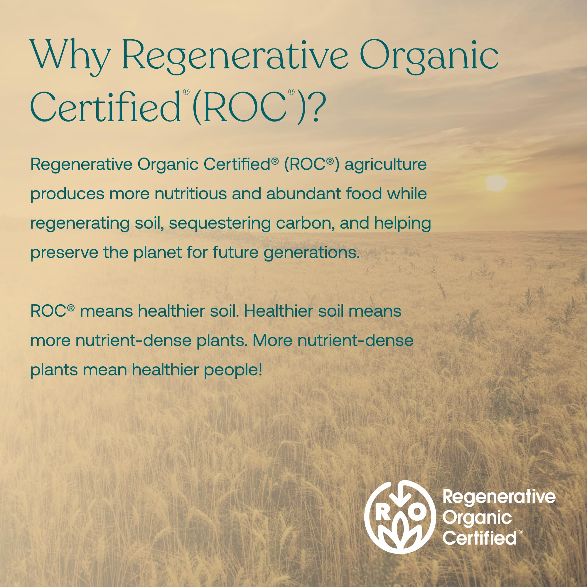 Regenerative Organic Certified logo on True Grace packaging signals sustainable farming.
