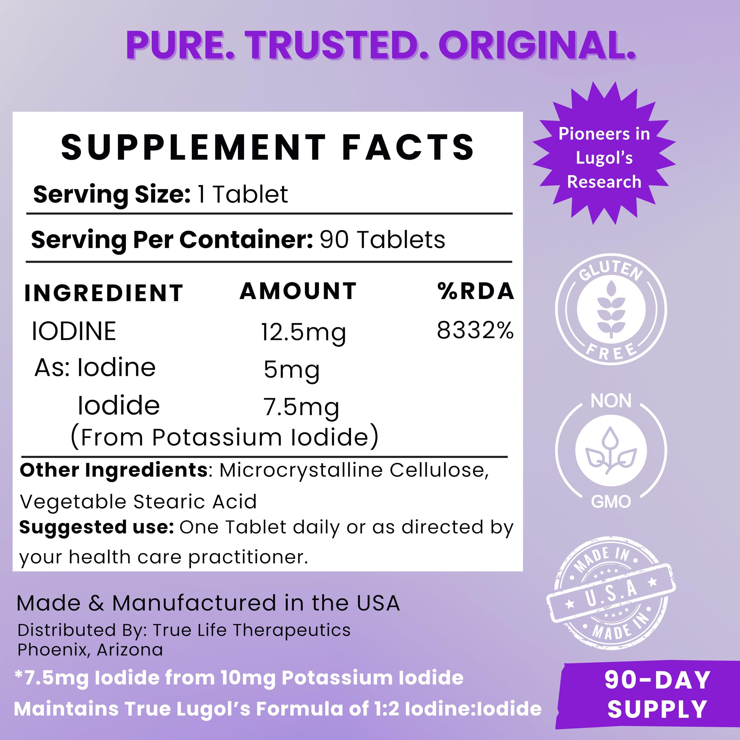 True Life Therapeutics Lugol's iodine tablets ready for daily use.