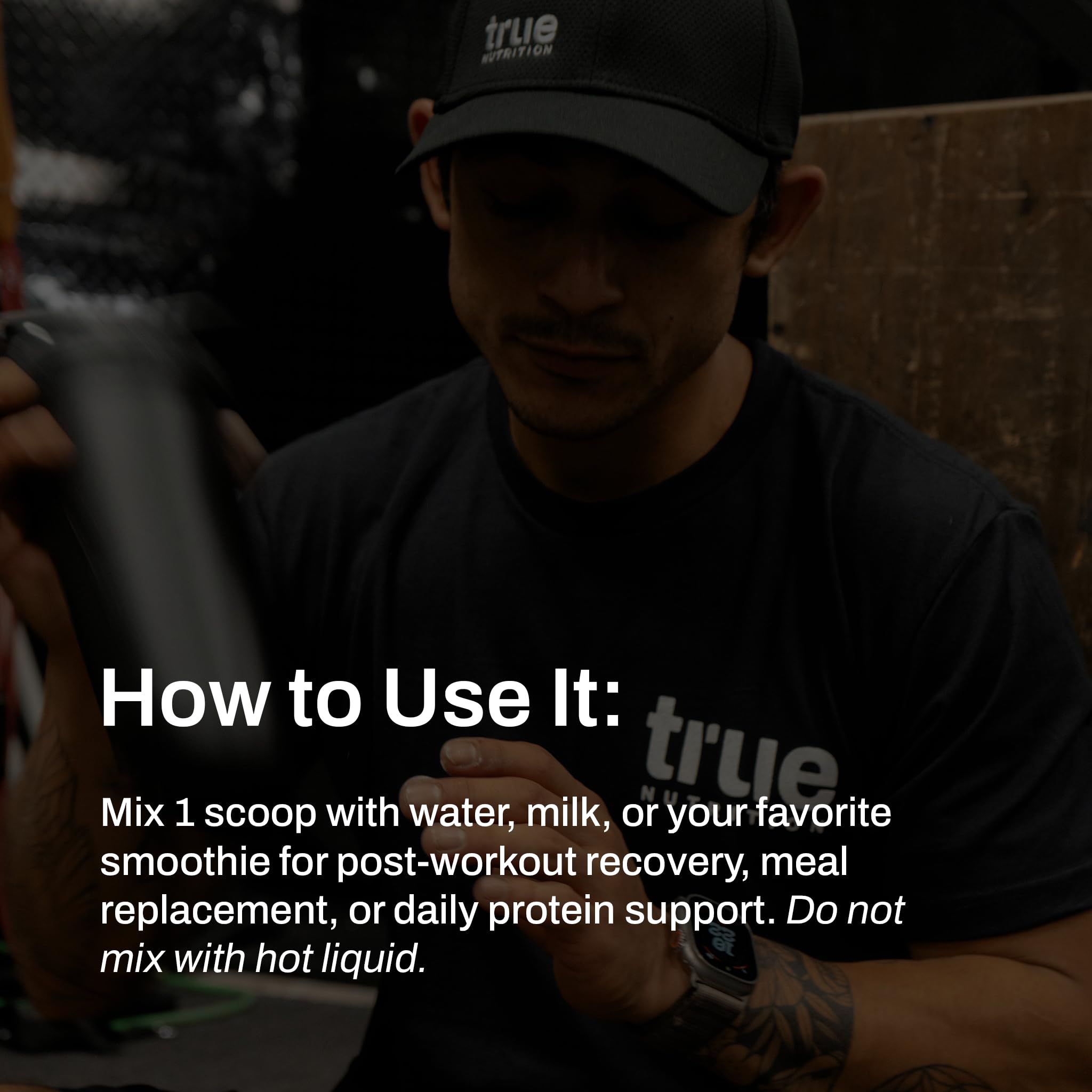 True Nutrition egg white protein shake glass illustrates convenient post-workout fueling.