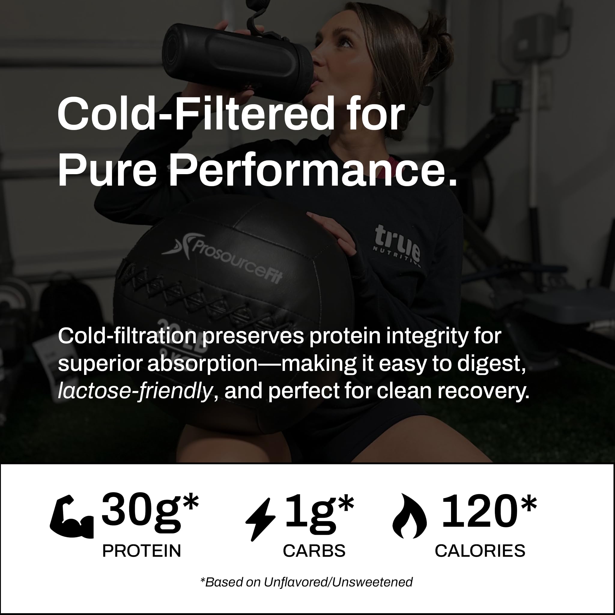 True Nutrition Whey Isolate Cold-Filtration shaker mixes smoothly for on-the-go nutrition.