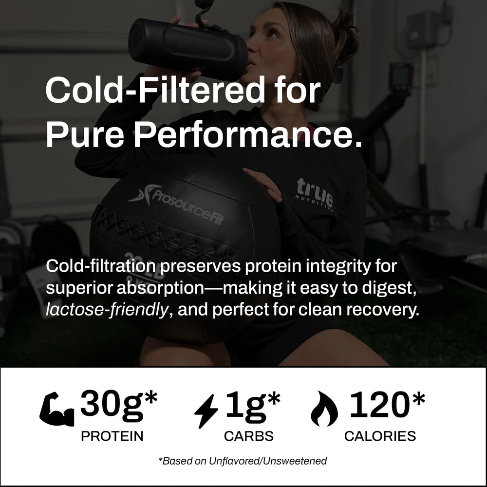 True Nutrition Whey Isolate Cold-Filtration shaker mixes smoothly for on-the-go nutrition.