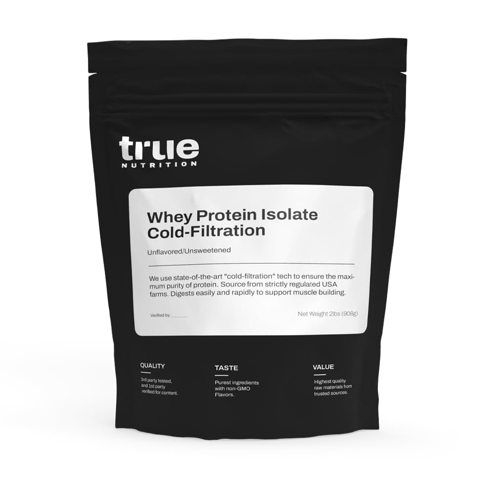 True Nutrition Whey Protein Isolate Cold-Filtration tub for high-protein shakes with minimal bloating