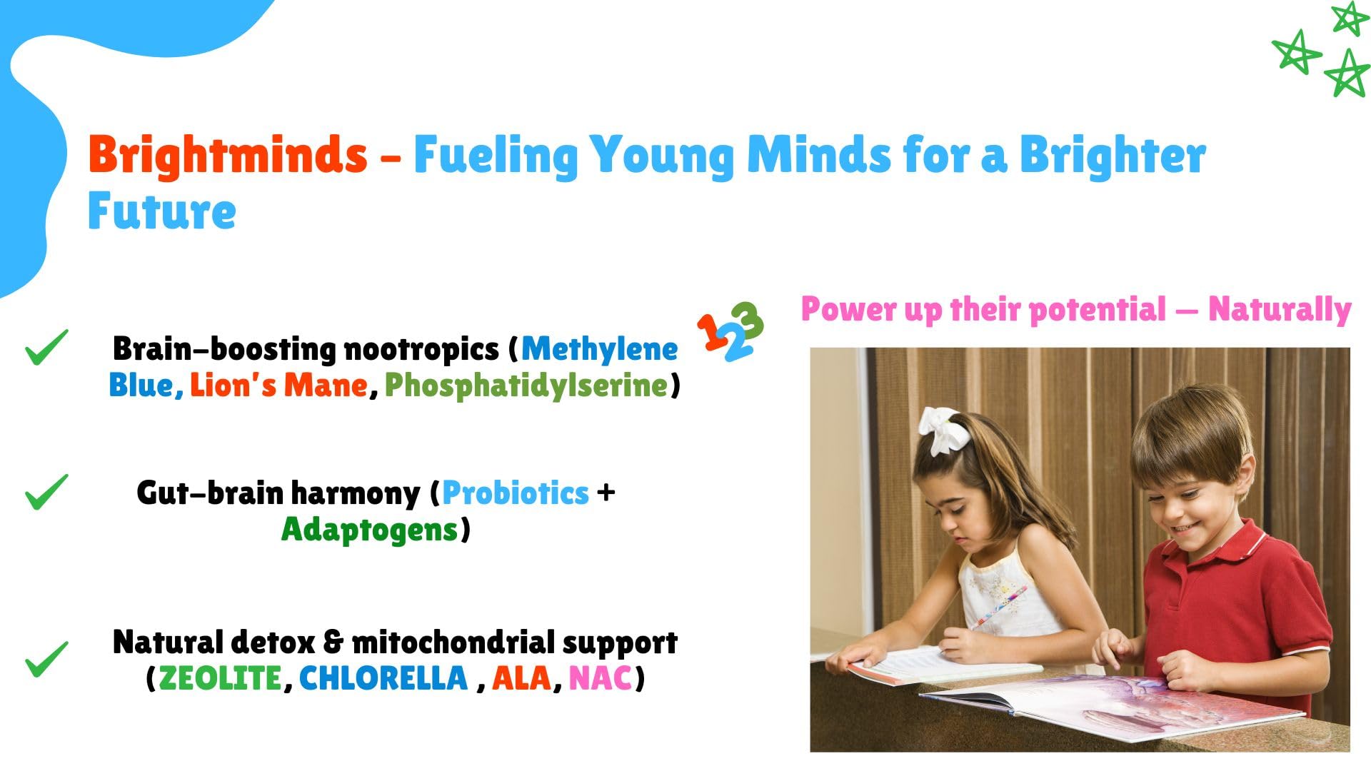Child taking BrightMinds gummy for focus and mood balance