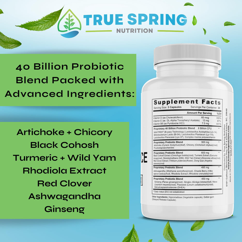 Inner packaging illustrating the premium prebiotic probiotic blend for women