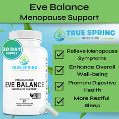 Close up of Eve Balance label highlighting the prebiotic and probiotic blend