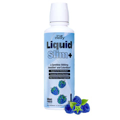 True Theory Liquid Slim blue razz bottle, zero calories for convenient everyday use.