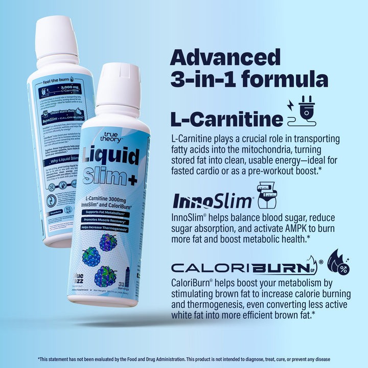 True Theory Liquid Slim label close-up highlights premium ingredients and flavor.