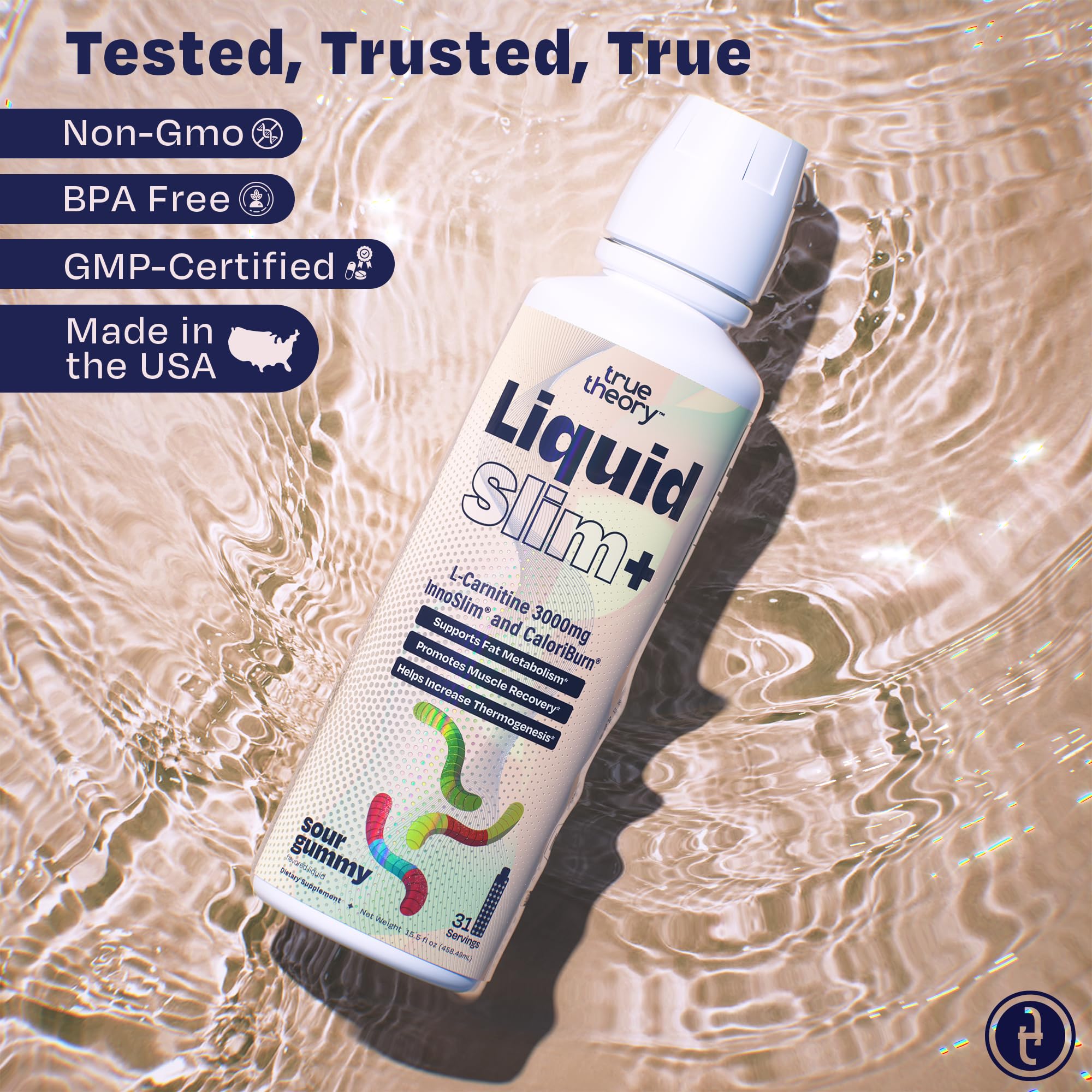 Serving shot in a glass of True Theory Liquid Slim.