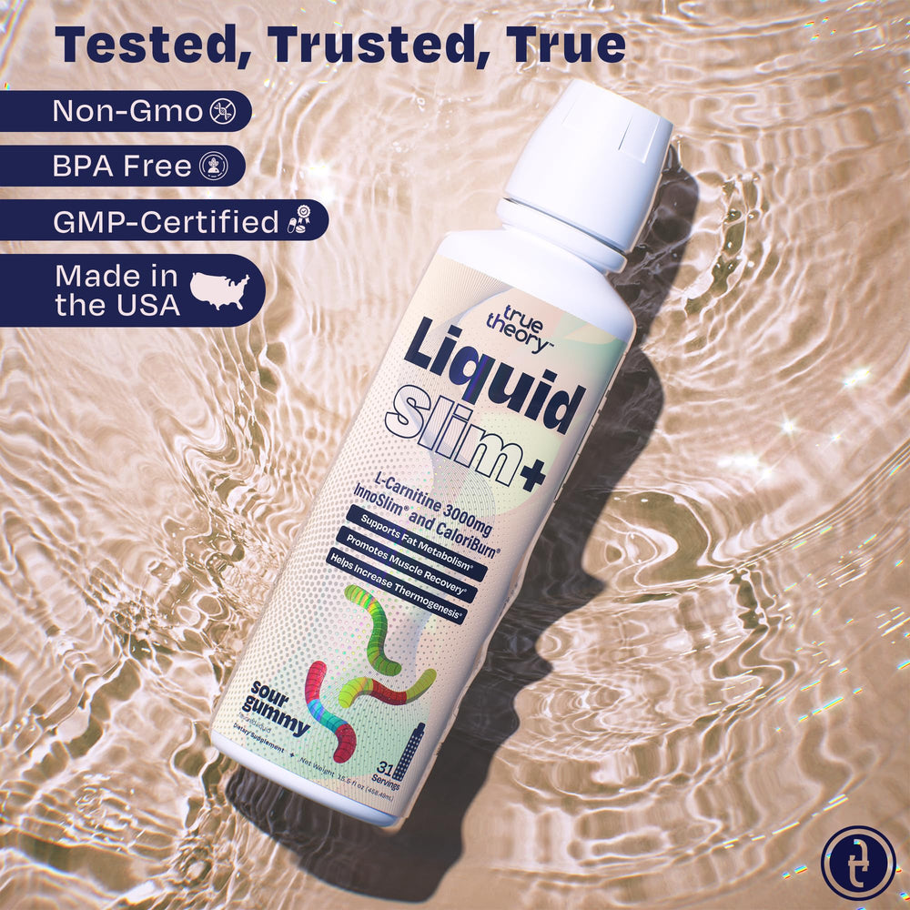 Serving shot in a glass of True Theory Liquid Slim.