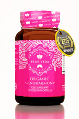 True Veda MenoHarmony bottle showing vegan menopause support.