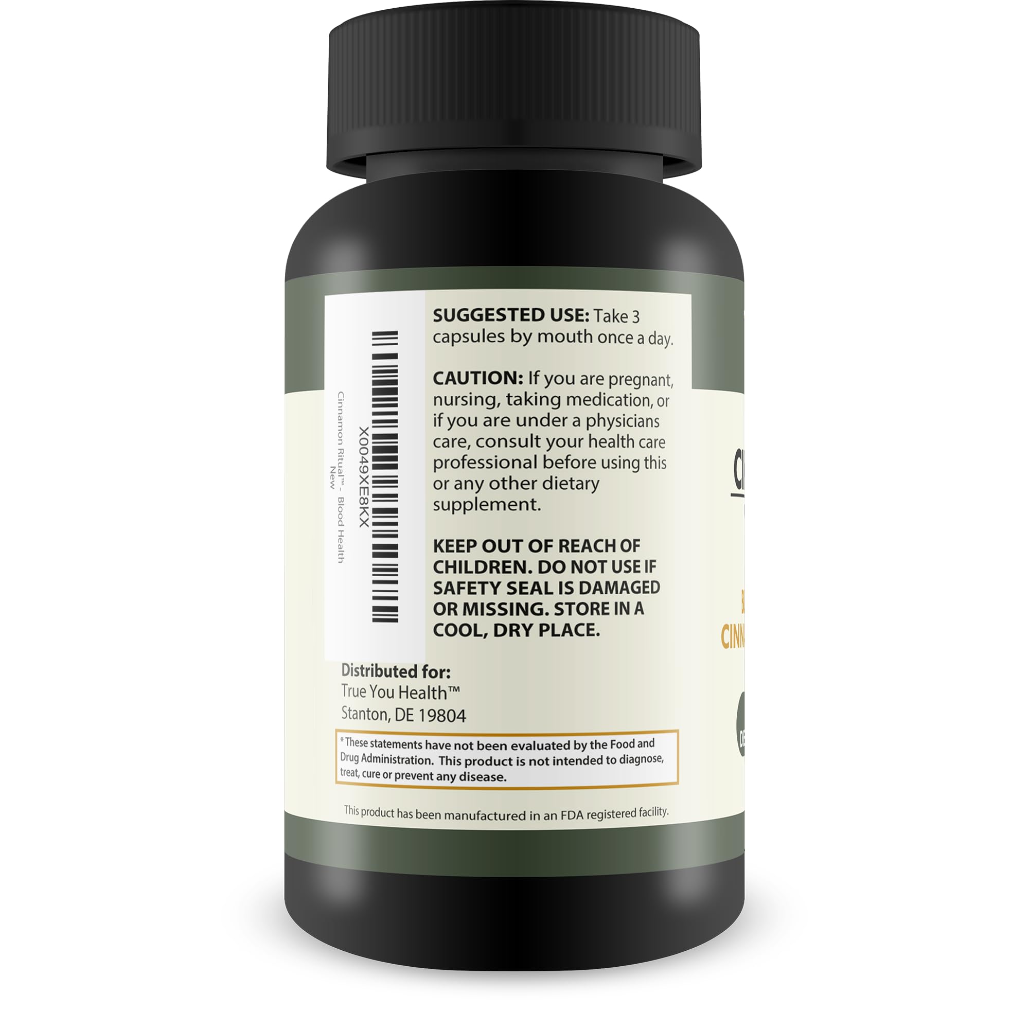 Ingredients label on Cinnamon Ritual indicating a holistic blend of nutrients