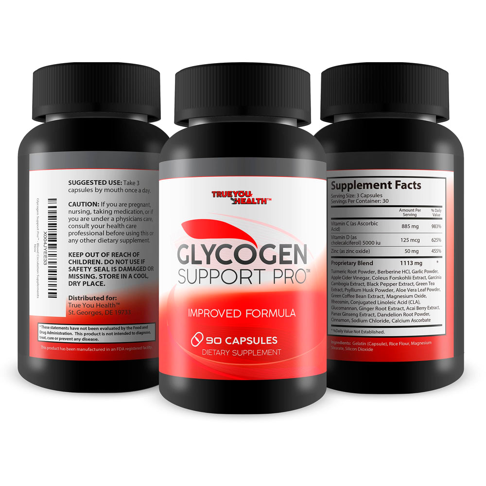 True You Health Glycogen Support Pro capsule closeup for convenient circulation support.