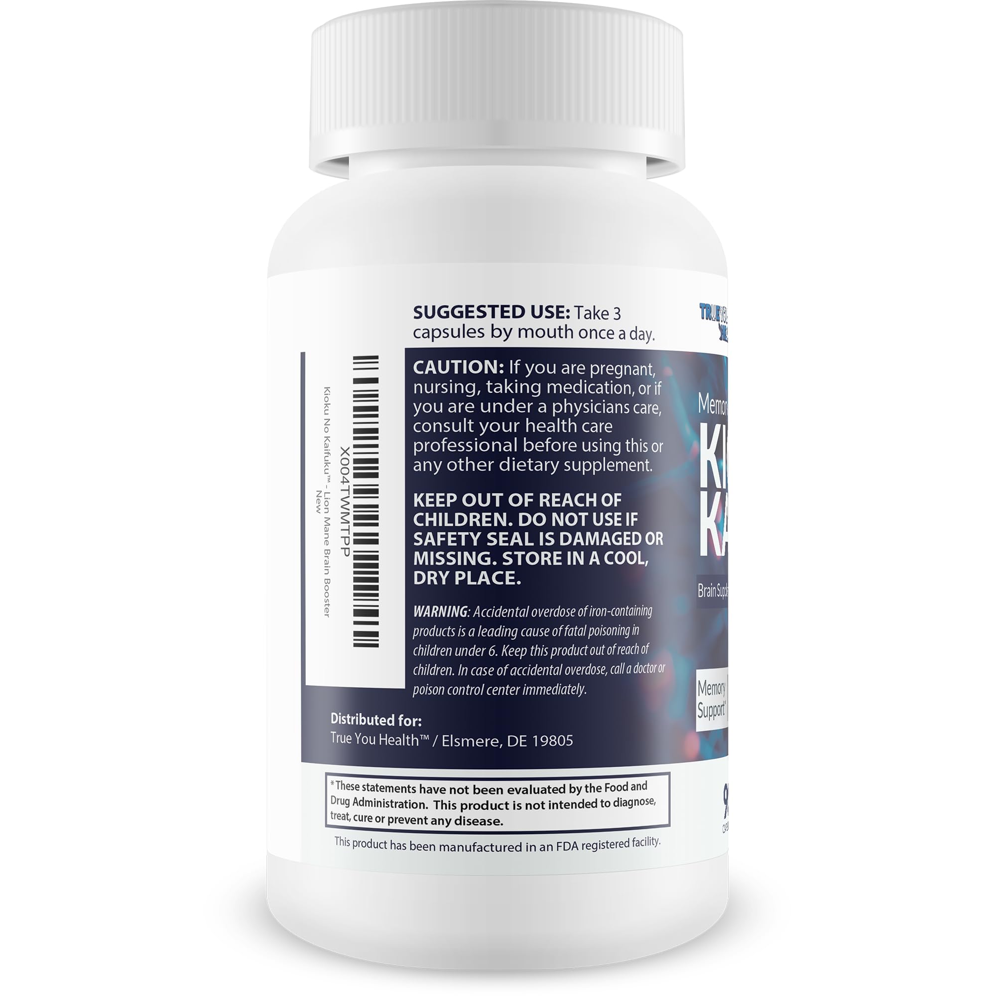 Kioku No Kaifuku bottle side label emphasizing daily cognitive wellness.