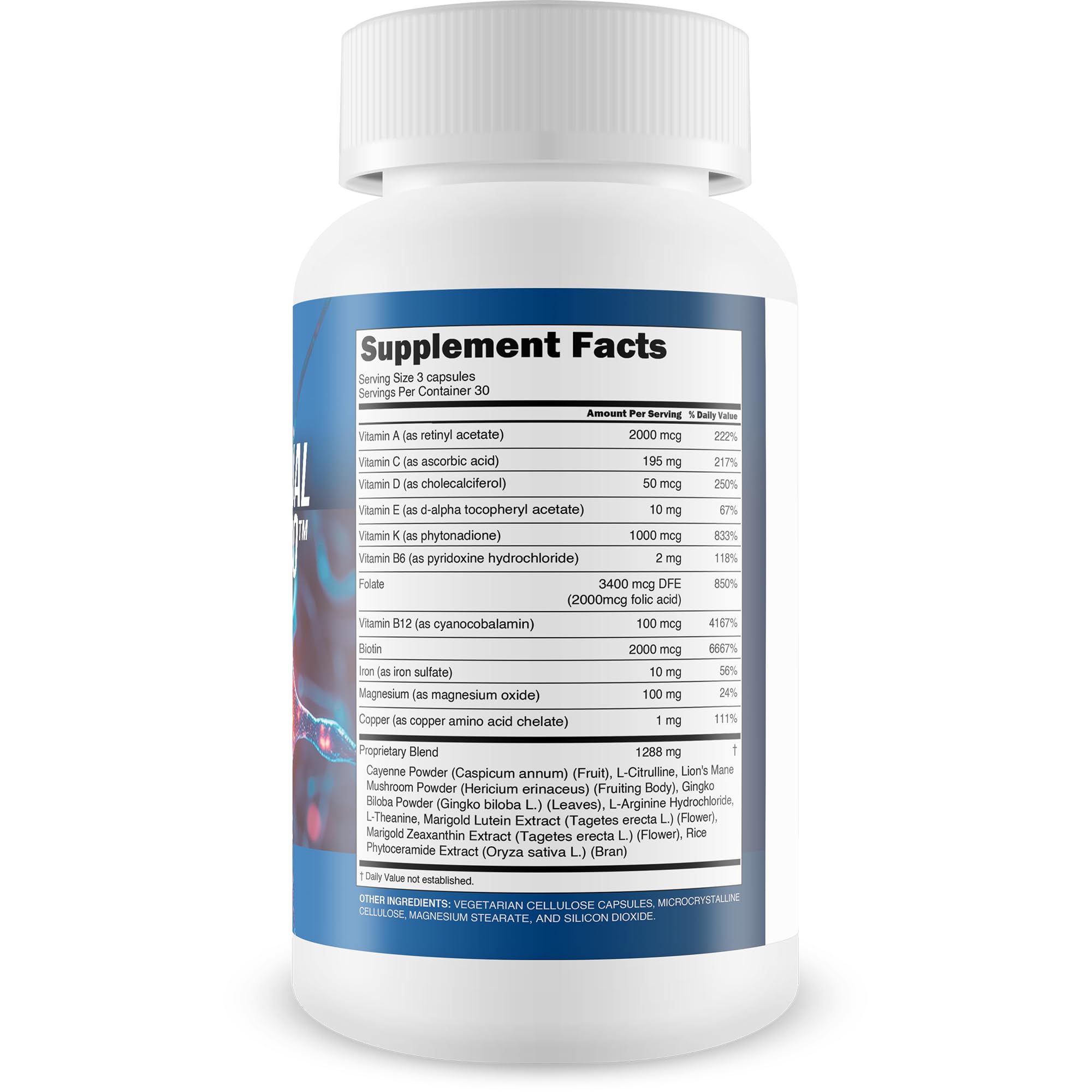 True You Health Nerve Ritual Pro bottle side highlights daily brain and nerve care.