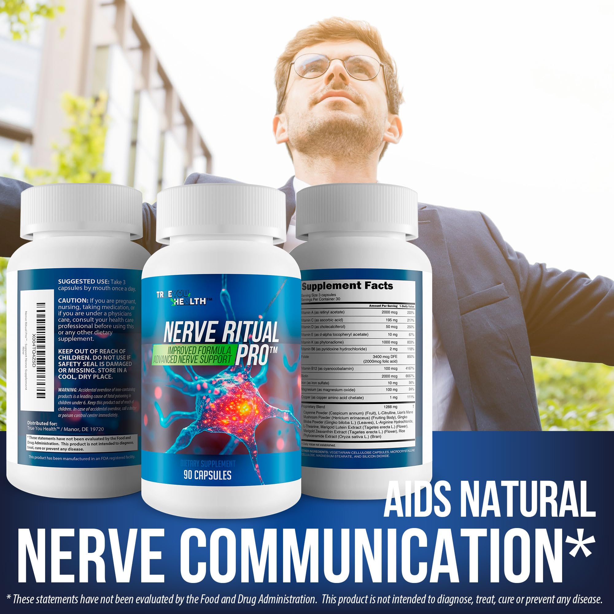 True You Health Nerve Ritual Pro box packaging illustrates premium, USA-made formulation.