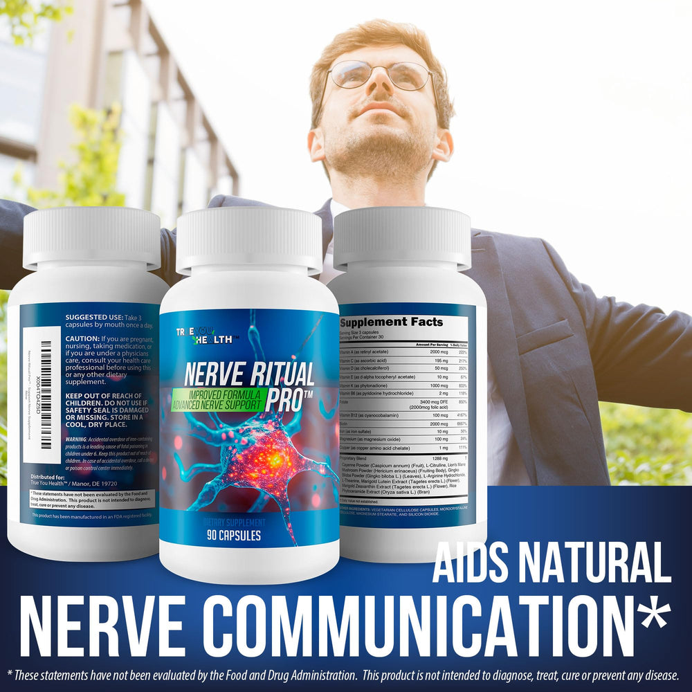 True You Health Nerve Ritual Pro box packaging illustrates premium, USA-made formulation.