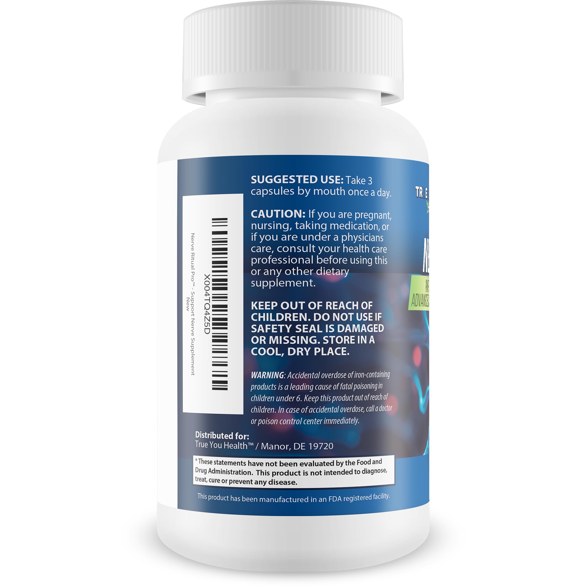 True You Health Nerve Ritual Pro capsules closeup emphasizes Lion’s Mane and B vitamin goodness.