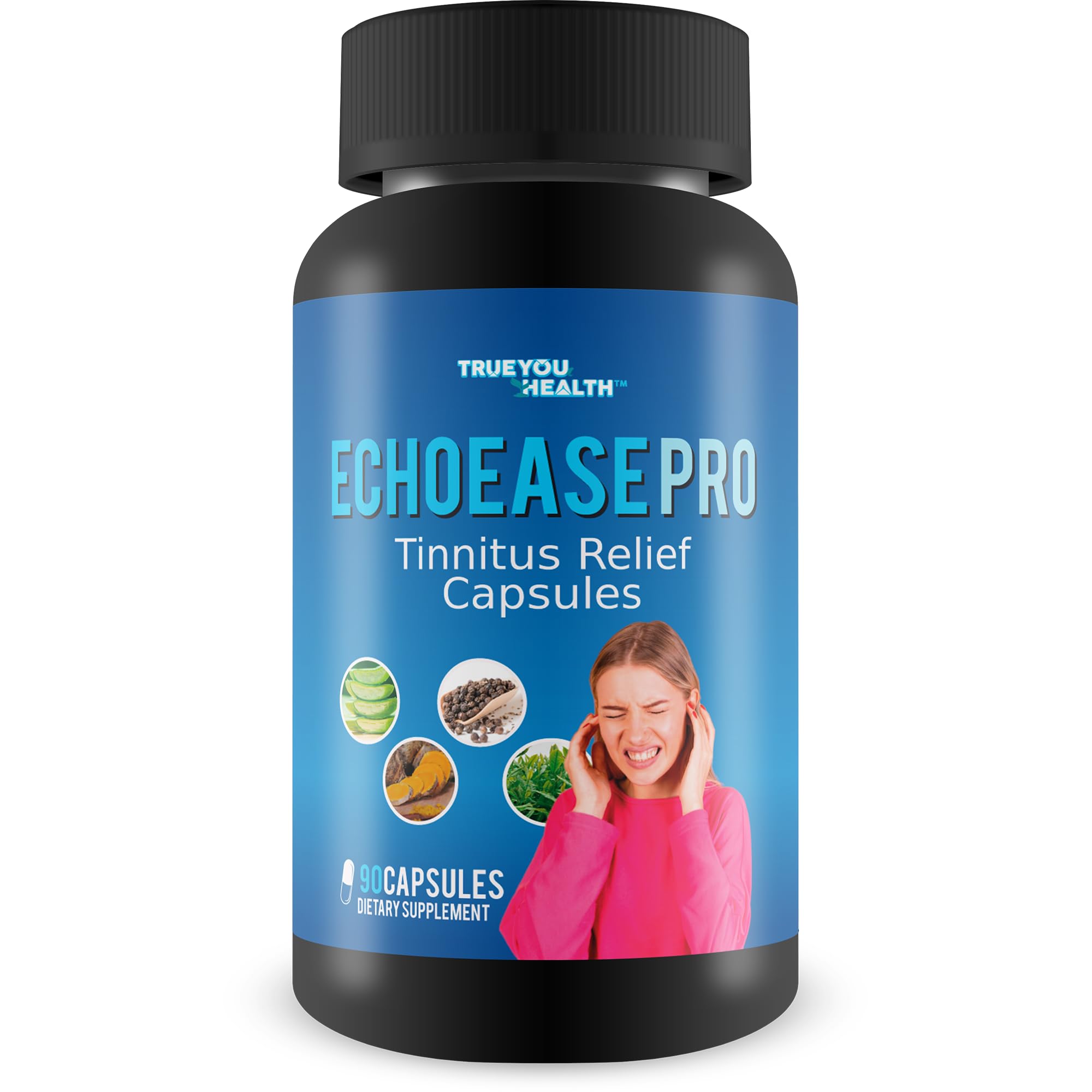 True You Health Pro EchoEase bottle closeup for ear health support.