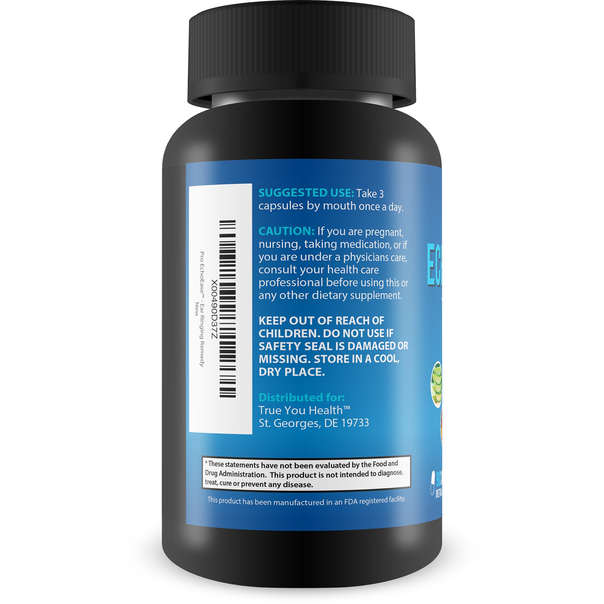 True You Health Pro EchoEase capsules back view with dosage information.
